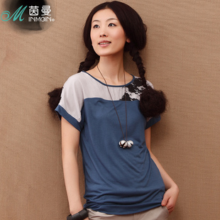 特价 茵曼年夏装新款茵蔓旗舰店正品印花短袖T恤女822022361