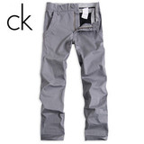 【五钻推荐】2010秋款<span class=H>Calvin Klein</span>/CK纯棉灰色百搭直筒休闲裤