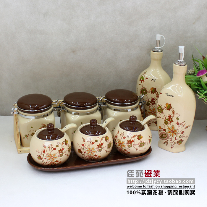 景德镇陶瓷厨房创意家居调味用品欧式密封罐8件套装 调味罐 油瓶 景德镇陶瓷厨房创意家居调味用品欧式密封罐8件套装 调味罐 油瓶