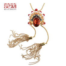 molie莫莉 项链 女 长款 刀马旦京剧脸谱水晶毛衣链 中国风 礼物