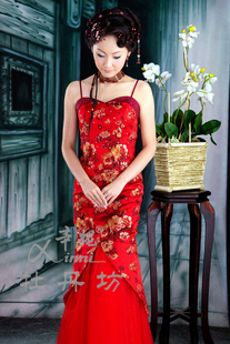 牡丹坊 高级旗袍定制 繁花真丝织锦缎中式鱼尾