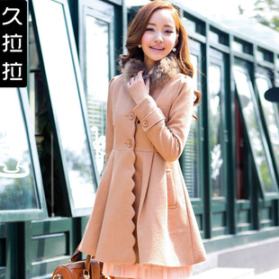  久拉拉秋冬新款 韩版修身 女中长款毛呢妮外套 呢子大衣N817