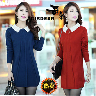 哥弟秋冬新款女装<em>毛衣</em>韩版<em>娃娃领</em>宽松中长款女