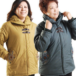 圣兰图胖妈妈装中老年女装中年女装冬装加大码加厚短款棉衣服刺绣