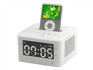 Alarm Clock Dock Charger FM Radio Speaker for iPod/ iPhone3G/ 4G/Nano White