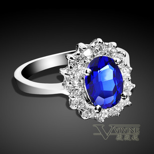 戴安娜王妃925纯银戒指 银镀金结婚戒子女 指