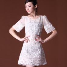 珀图 2012年春夏装新款女装手工盘花优雅欧根莎真丝连衣裙母亲节