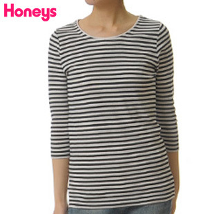 2012新款春装 Honeys 正品 条纹七分袖百搭T恤 CB-617-11-9522