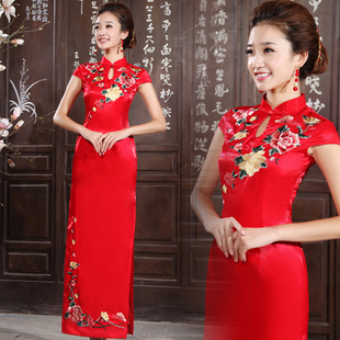  中式复古旗袍长款红色新娘结婚敬酒旗袍礼服改良时尚夏