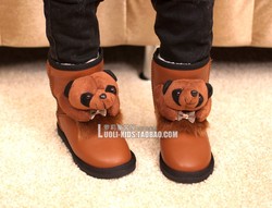 卡通泰迪熊猫儿童防水皮棉靴子