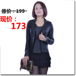 2012春装新款韩版修身 西服领PU皮 大码皮衣短款女外套