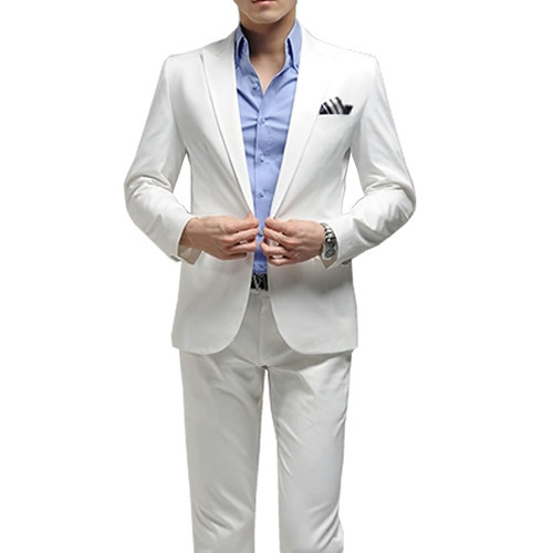 意式修身剑领男士西装套装 白色单扣休闲西服/礼服婚庆新郎装