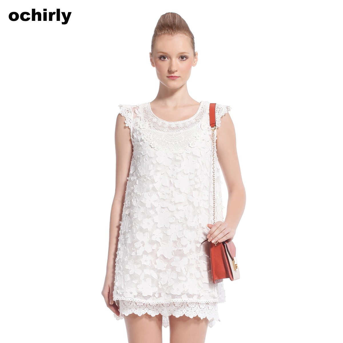 Ochirly<span class=H>欧时力</span> 专柜正品 2012夏季新米白色连衣裙赠吊带连衣裙