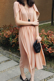 2012春夏韩版新优雅森女纯色复古雪纺连衣裙长裙