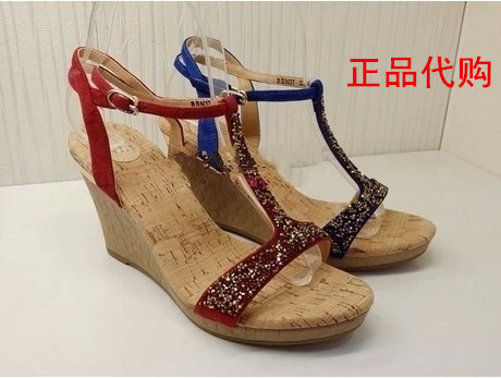 专柜正品代购 百丽2014新夏款坡跟高跟水钻磨