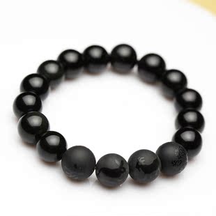  正品防伪开光属兔猪羊佩带黑曜石玛瑙亥卯未三奇三合四神手链