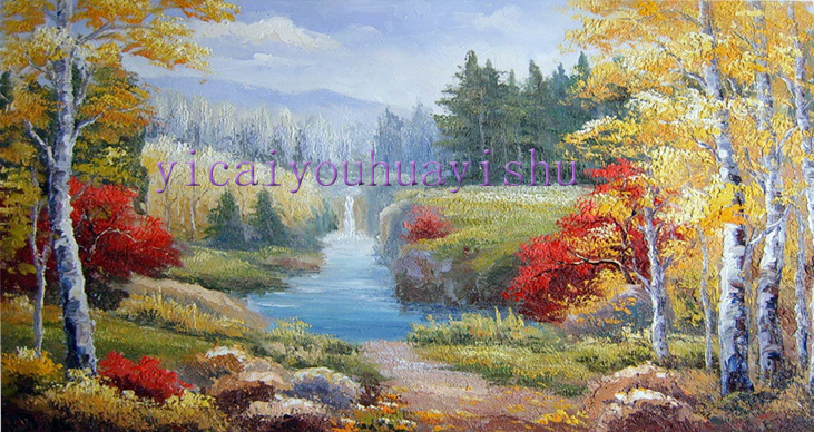 单幅艺彩纯手工油画客厅风水画横幅欧式聚宝盆山水画古典厚油风景
