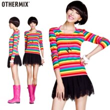(春)品质7折体验 OTHERMIX 秋装百搭彩虹条纹长袖T恤12A30200