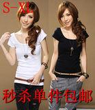 包邮2012新款夏装白色短袖t恤女韩版修身大码女装T血圆领休闲淑女