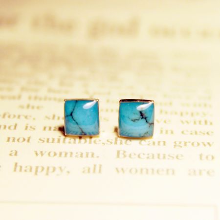 孔雀蓝贝壳绿松石耳钉...