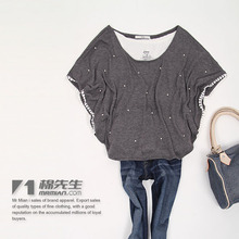 棉先生 2010秋季日系VIVI杂志款珍珠装饰花边蝙蝠女针织衫 S3740