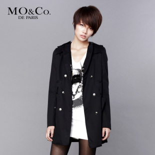 MO&amp;Co.摩安珂春夏女装 M111DUT18军旅风排扣黑边领质感风衣