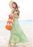 2012春装夏季新款连衣裙 圆点印花吊带沙滩裙子 波西米亚女装长裙