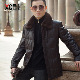  特价包邮 真皮羽绒服男式皮衣 真皮皮衣男 绵羊皮羽绒服男装水貂