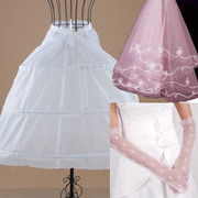 婚纱礼服旗袍配用粉色，三件套红色三件套新娘，三件套头纱手套裙撑