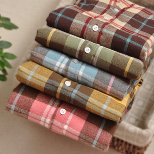  春款 格子衬衫女 小翻领文艺百搭长袖衬衫衬衣ct907