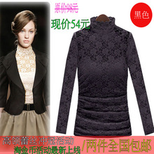 淘金币 欧美春夏秋冬修身高领蕾丝长袖气质蕾丝打底衫(含吊带)