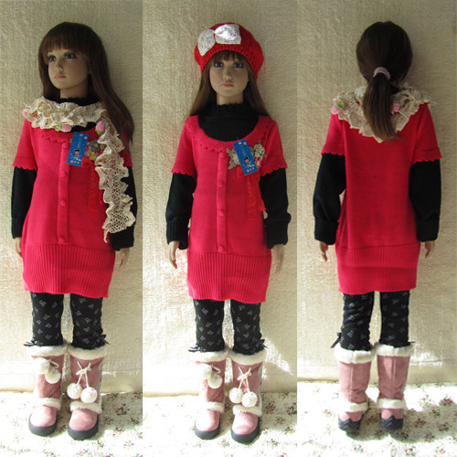 特价女童长款加厚毛衣裙,假两件<em>套马甲背心,</em>儿