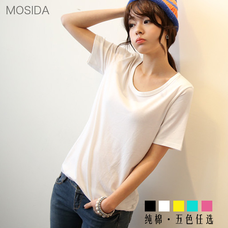 2014韩国夏装新款女t恤短袖宽松纯棉女装半袖全白色休闲上衣韩版