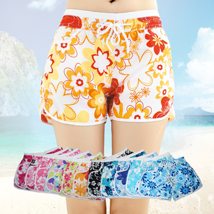 女沙滩裤夏季休闲运动印花碎花短裤热裤加大码速干宽松显瘦系带