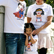 亲子装夏装韩版一家三口家庭装美女超人网红母子装母女装短袖T恤