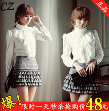 2011春装新品韩版淑女荷叶边立领 衬衫 女 长袖 白领职业装