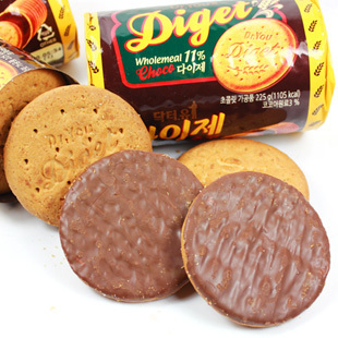  韩国进口 好丽友 Diget巧克力全麦饼干 225g 低脂消化