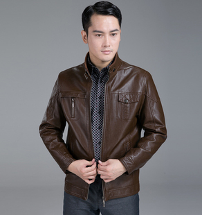 春装新款男式休闲皮衣男真皮绵羊皮皮衣立领中老年外套男特价
