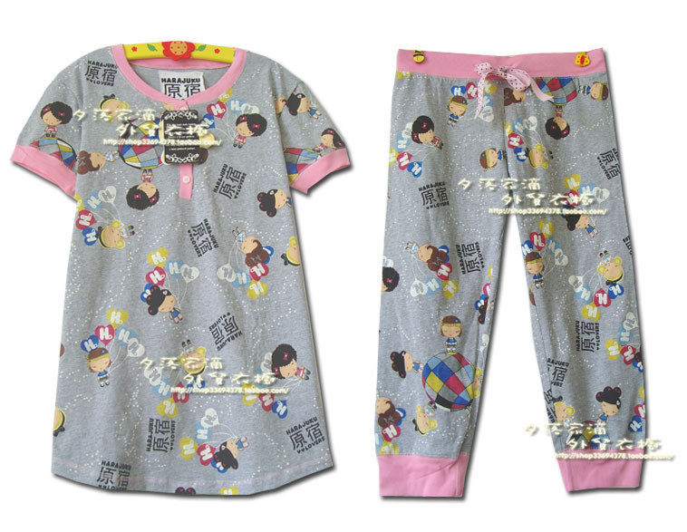 日单 原宿娃娃 Harajuku Lovers 短袖七分裤睡衣套装 灰色 RD4745