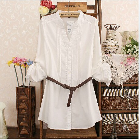 H&M春季<em>女装</em>韩版修身<em>白色</em>纯棉<em>衬衫</em>V领小清