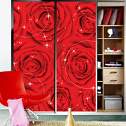 衣柜移门贴纸大红玫瑰　新家婚房卧室装饰不透明彩色艺术玻璃贴膜