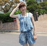 夏装2012新款女装韩版甜美公主可爱扎染修身连体裤 牛仔裤 连身裤