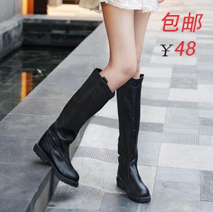  秋冬新品黑色骑士靴女靴子雪地靴女鞋子简约平底平跟高筒靴