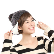 护耳帽毛线帽子女帽冬天保暖帽毛球冬季可爱加绒加厚韩版韩国帽子