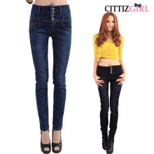 CITTIZGIRL 韩版复古显瘦 弹力高腰牛仔裤小脚铅笔靴裤子女 C002