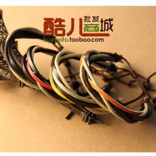  E5027 欧美外贸饰品 男女通用情侣红绳本命年幸运彩色皮绳手链