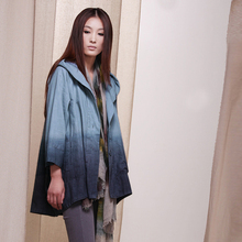 INMAN茵曼正品2010大码休闲女秋装宽松渐变长款厚外套九分袖W3912