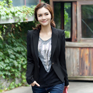  嘉曼 春装新款女装外套韩版一粒扣耸肩女士OL通勤修身小西装