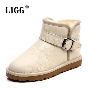  LIGG男女款情侣短靴冬棉鞋防水雪地靴真皮休闲平底靴平跟女靴