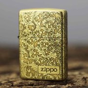 美国zippo打火机纯铜四面，精雕唐草富贵花开正版限量
